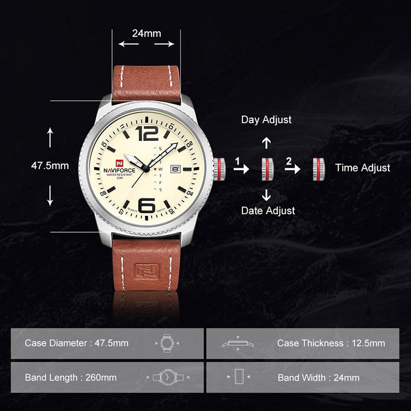 Male Watches Casual Sport Day and Date Display Quartz Wristwatch