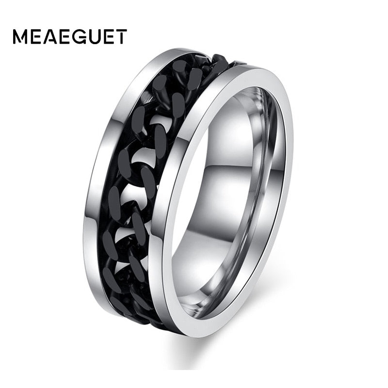 Rotatable Mens Stainless Steel Spinner Ring