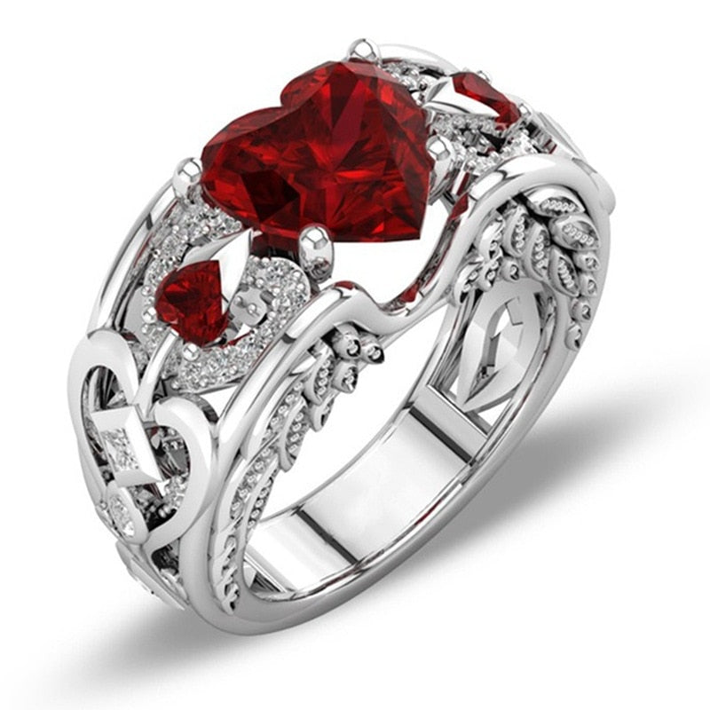 5Color Stamp Ring,Heart Zircon Plata Ring