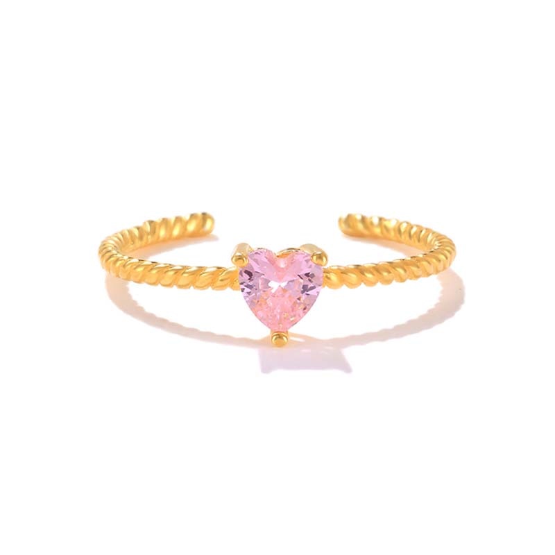 Sterling Silver Pink Zircon Heart Adjustable Rings