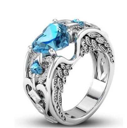 5Color Stamp Ring,Heart Zircon Plata Ring