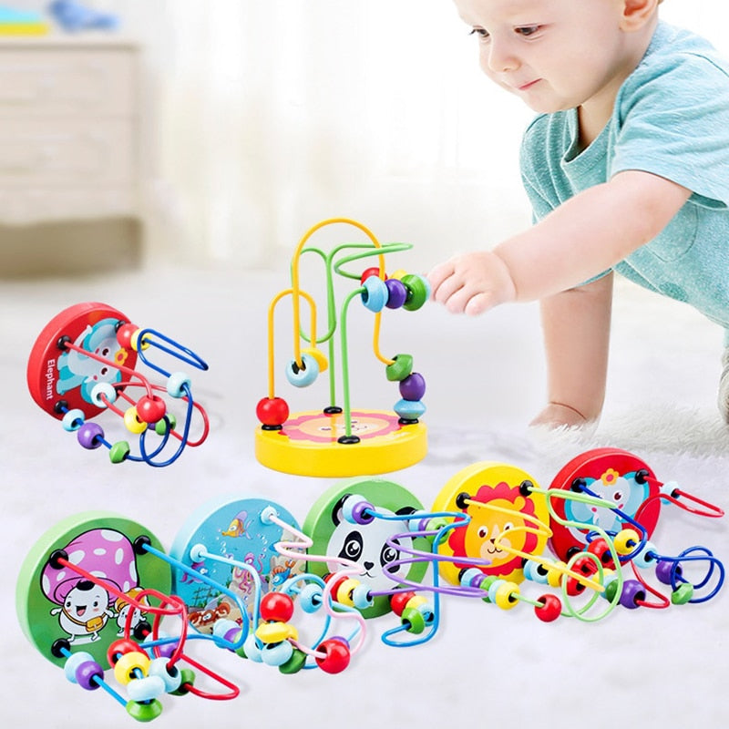 Baby Educational Wooden Mini Circles Bead Wire Maze Toy