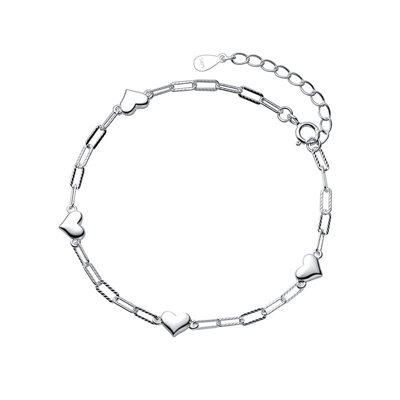 TrustDavis Sterling Silver Heart Chain Bracelet