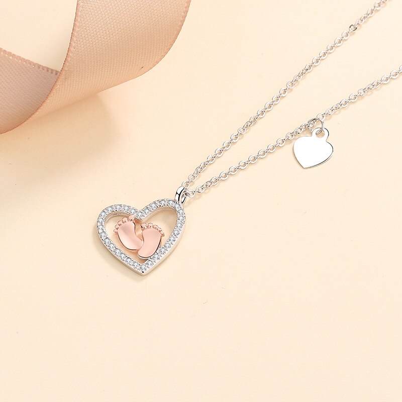 Hollow Footprint Heart Pendant Necklaces to Mom