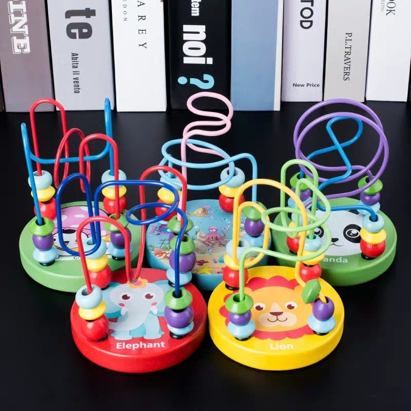 Baby Educational Wooden Mini Circles Bead Wire Maze Toy