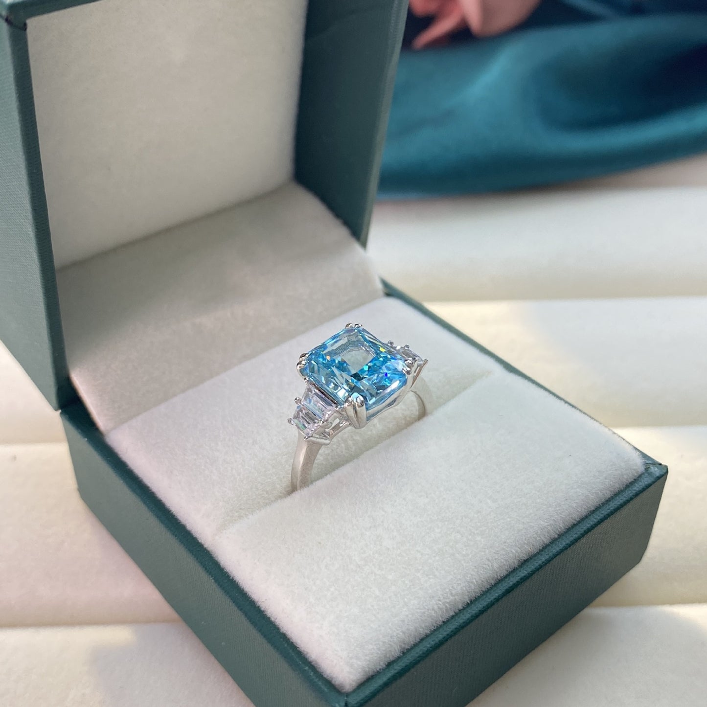 Moissanite Aquamarine Engagement Rings for Women