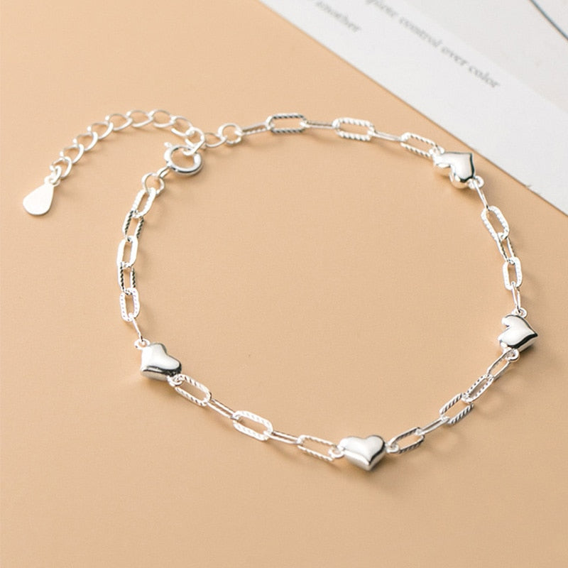 TrustDavis Sterling Silver Heart Chain Bracelet