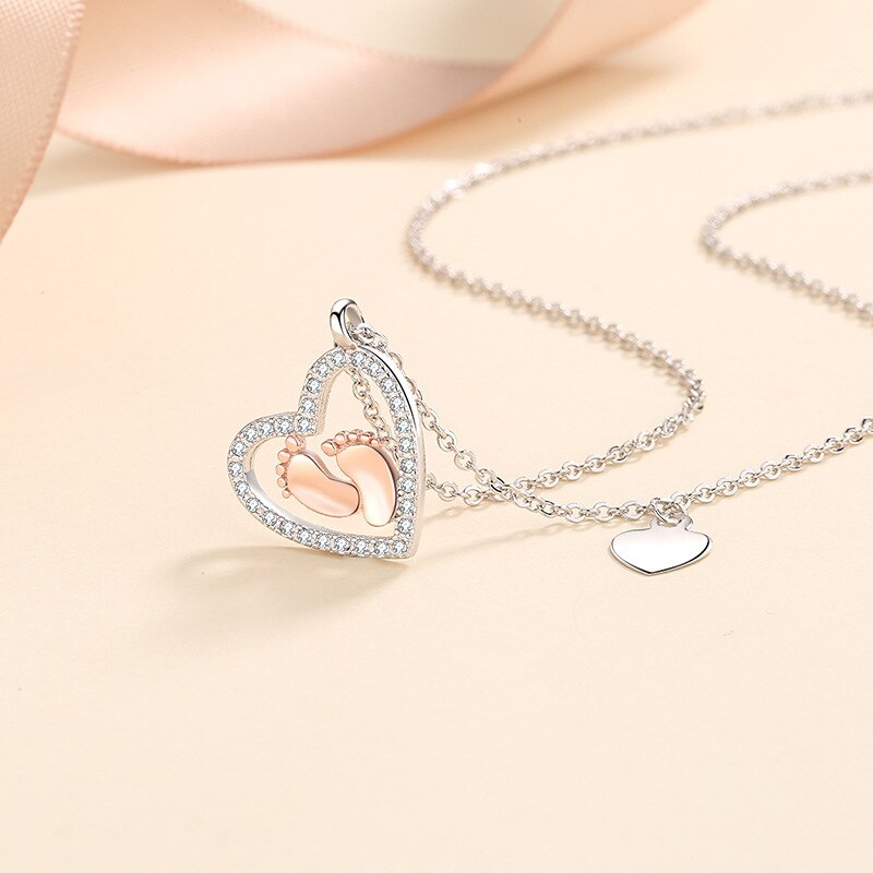 Hollow Footprint Heart Pendant Necklaces to Mom