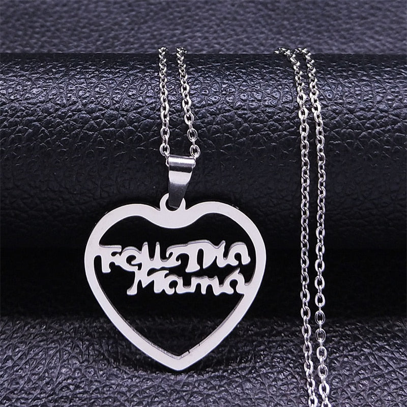 Te Quiero Mama Stainless Steel Color Silver Necklaces