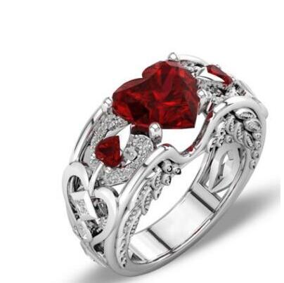 5Color Stamp Ring,Heart Zircon Plata Ring