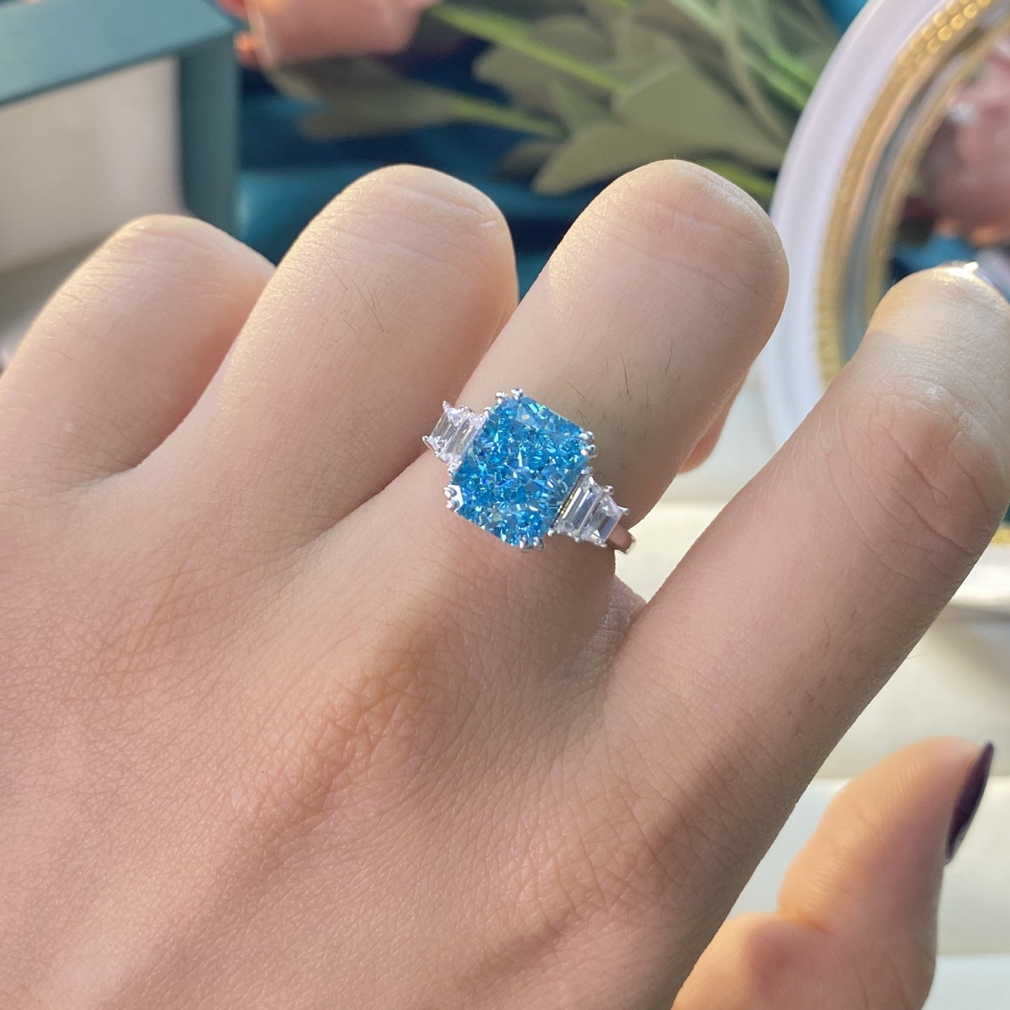 Moissanite Aquamarine Engagement Rings for Women