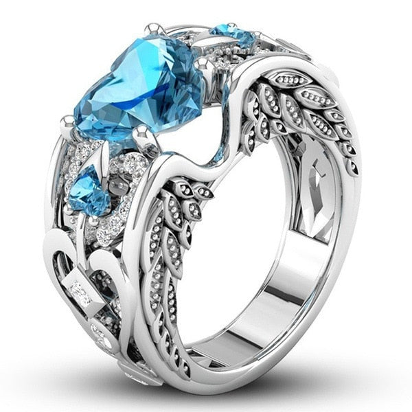 5Color Stamp Ring,Heart Zircon Plata Ring