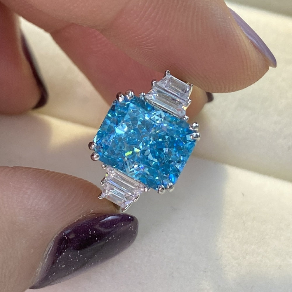 Moissanite Aquamarine Engagement Rings for Women