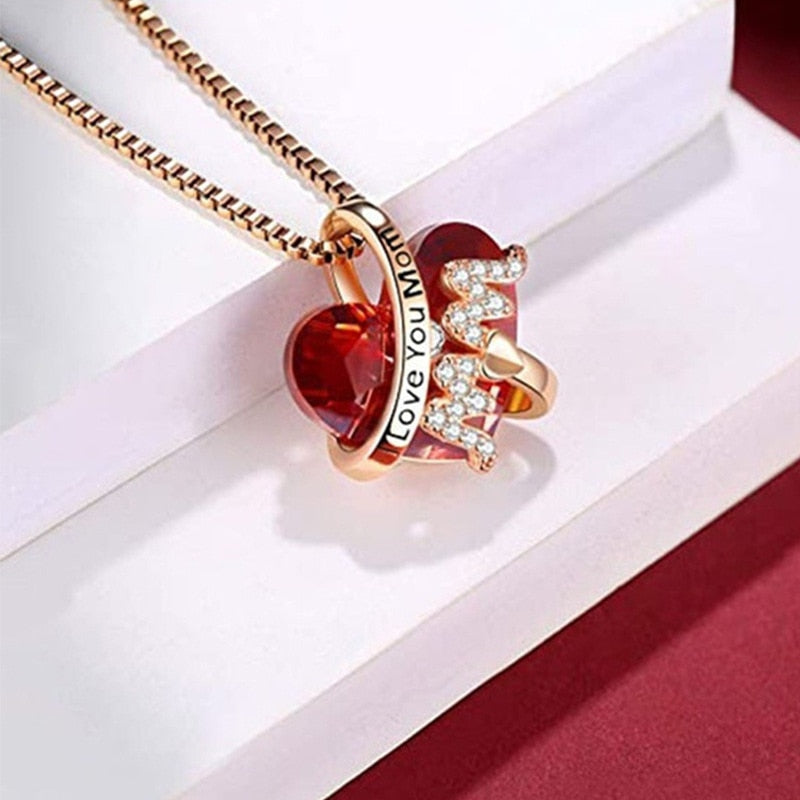 Mom Heart Crystal Necklace