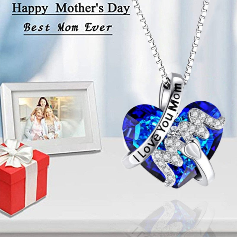 Mom Heart Crystal Necklace